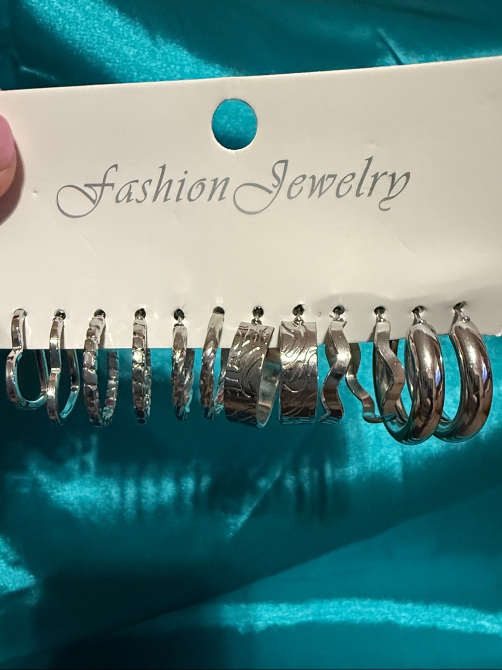 Silver-Tone Mixed Hoop & Band 6 Earrings Set Lot R
